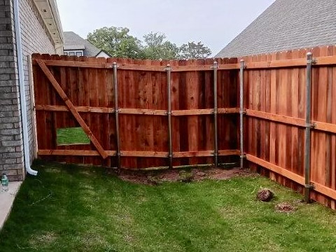 Redwood Stain job on a brand new Cedar fence!