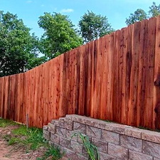 Redwood-Stain-job-on-a-brand-new-Cedar-fence 0